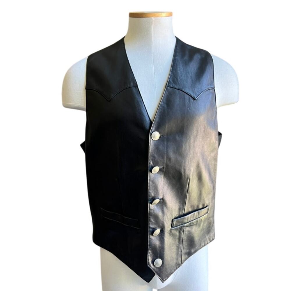 Men's Overland black leather western biker vest size L